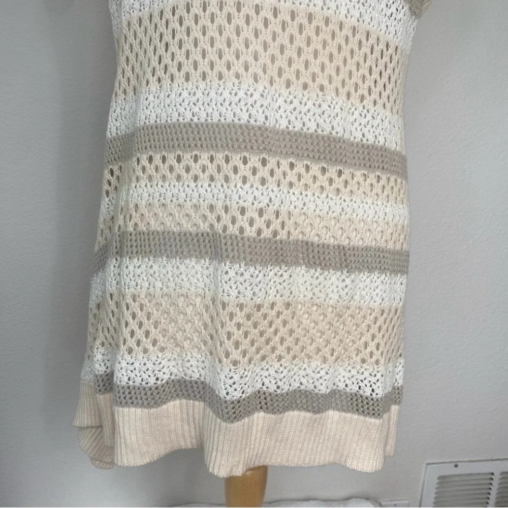 Free People Women's Cream Gray Knit Tunic Sweater Size Large Boho Beach Coastal